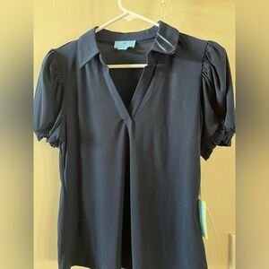 CeCe Navy Blue Puff Sleeve Blouse